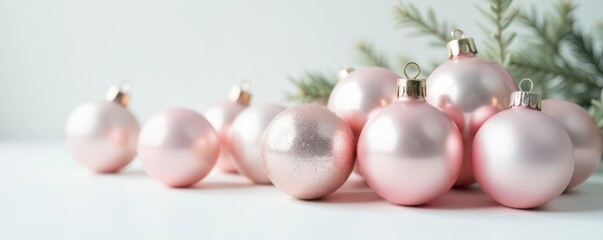 Pastel glass baubles on white, minimalist Christmas decor, decor, winter wonderland, pastel