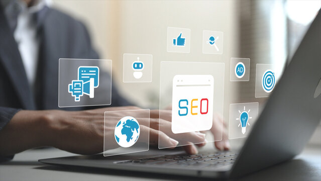 Search engine optimization with digital analytics, keyword strategy, website ranking and online marketing performance. Increasing traffic, visibility and business growth in digital marketing.