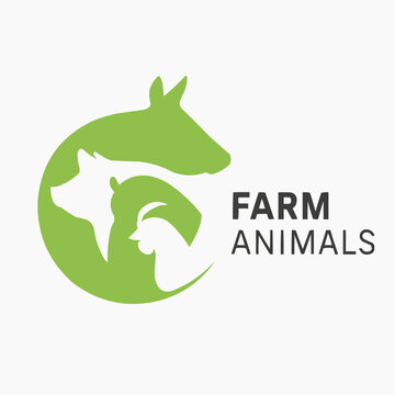  Circular farm animal logo with horse, cow, pig, and chicken