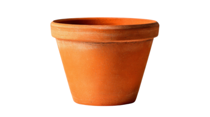 Empty terracotta flowerpot, clay container for gardening and planting, earthenware plant pot, transparent background