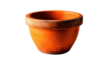 Empty traditional terracotta pot, perfect for gardening, planting, or home decor. Clay flowerpot on a transparent background