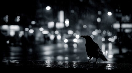 Obraz premium Crow city night silhouette