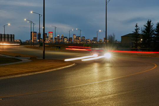 Night Traffic Light Trails Near Airport Runway