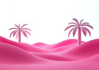Pink Desert Landscape with Palm Trees