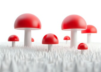 Red Mushrooms in a White Field