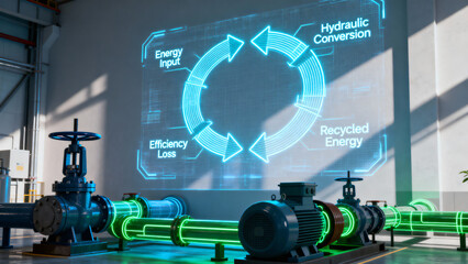 Hydraulic Energy Conversion Process with Digital Graphical Representation in Industrial Setting