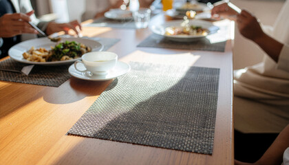 Lunch on a table with morning sunlight