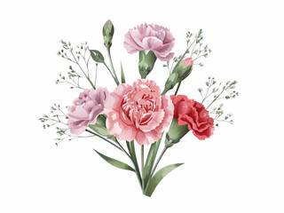A delicate watercolor bouquet featuring pink red and white carnations