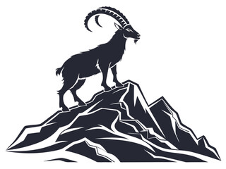 A majestic ibex stands proudly atop a rocky mountain peak