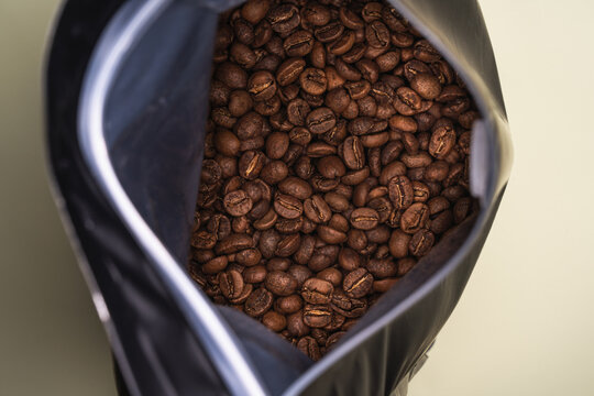 Top View of Coffee Beans in Open Bag