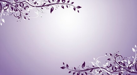 Elegant purple gradient background featuring delicate dark purple and white floral vine patterns in corners with ample copy space for text.