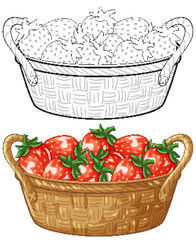 Woven Basket Filled with Fresh Red Strawberries Vector Illustration