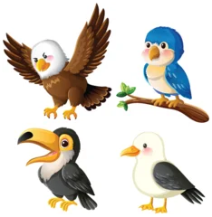 Fotobehang Kids Colorful Cartoon Birds in Various Poses and Expressions  © GraphicsRF