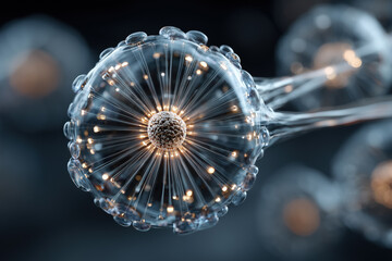 Close-up of glowing dandelion seed structure with fantasy lighting in dark background