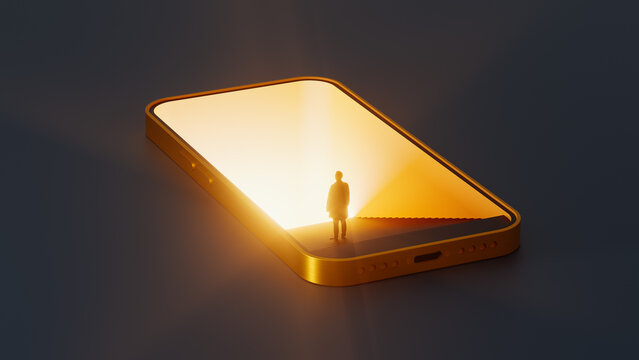 Person navigates life's choices through mobile technology