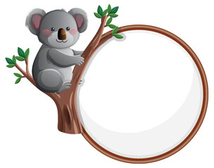Cute Koala Sitting on Tree with Blank Circular Frame