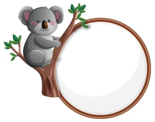 Fotobehang Kids Cute Koala Sitting on Tree with Blank Circular Frame  © GraphicsRF