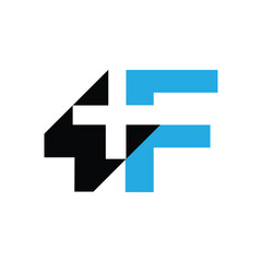 this is a flat logo design that depicts an initial letter F with a plus medical cross sign in blue and black color on a white background