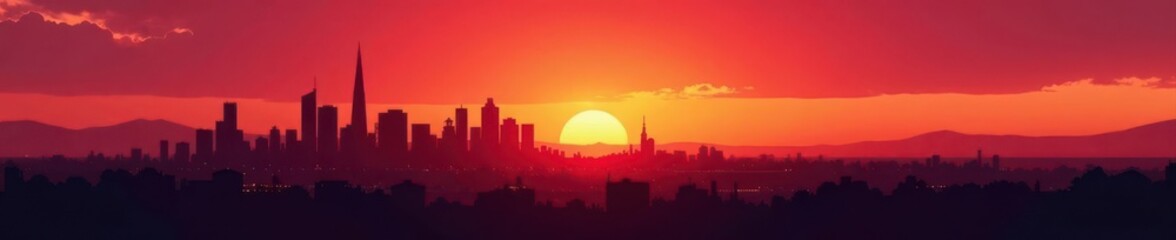 Obraz premium Black vector silhouette of a town skyline at sunset , dark icon, rooftop