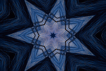Large seven point blue abstract star with kaleidoscope filter