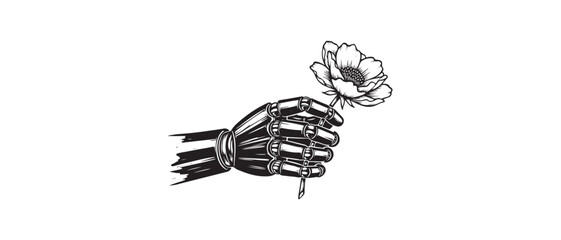 A robotic hand gently holds a delicate flower