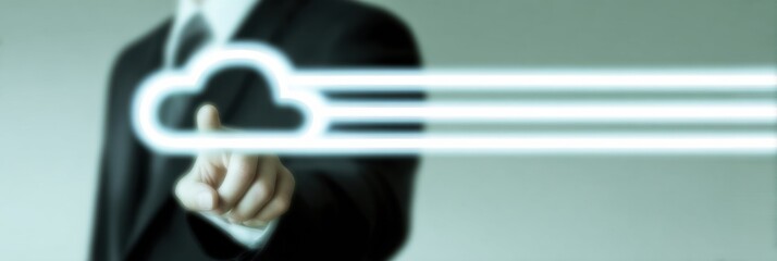 Professional Businessperson Interacting with Modern Cloud Computing Icon Premium AI Integration for Business Marketing Campaigns