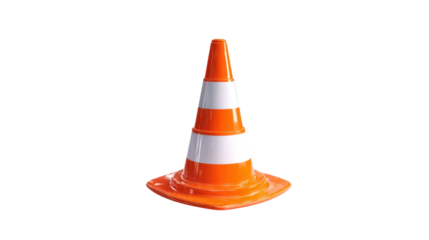 Orange and white traffic cone standing upright, symbolizing road safety, construction work, and warning signs with transparency