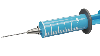 Blue Syringe with Needle and Measurement Markings