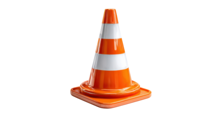 Orange traffic cone isolated, providing safety warning and road construction guidance, essential for infrastructure work