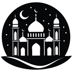 mosque night view vector