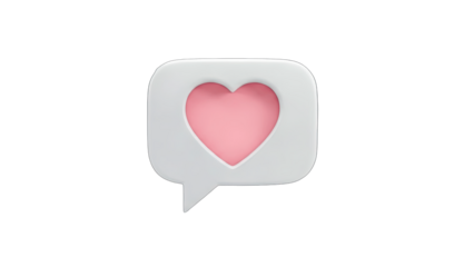 3D Speech bubble icon with pink heart on transparent background