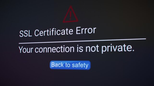 Video animation of SSL certificate error on a website in an internet browser.