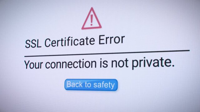 Video animation of SSL certificate error on a website in an internet browser.