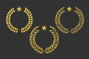 Golden laurel wreaths and stars isolated on a dark background © Etika