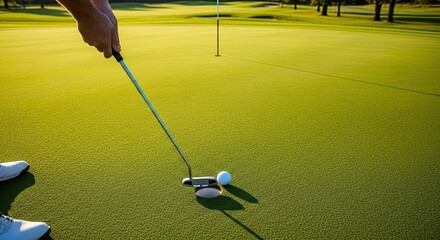 Golfer skillfully lines up a precise putt towards the hole