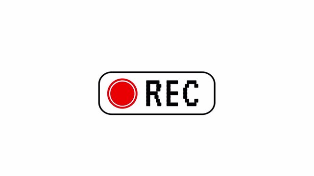 Recording Icon Button Animation on white background, "rec" text camera recording icon flashing animation, digital video recorder display interface in white color