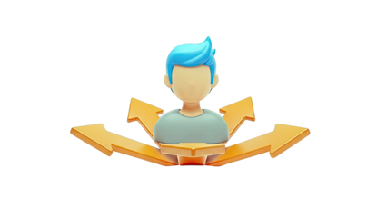 Person at Crossroads with Multiple Directional Arrows