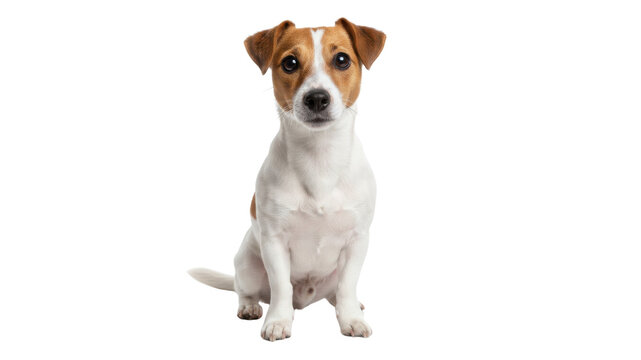 Cute Jack Russell Terrier Dog Sitting on White Background