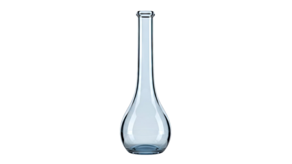 Tall, slender blue glass bottle with a bulbous base