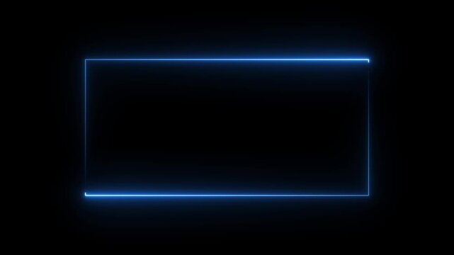 Glowing Blue Neon Rectangle Frame on Black Background for Modern Technology and Futuristic neon frame