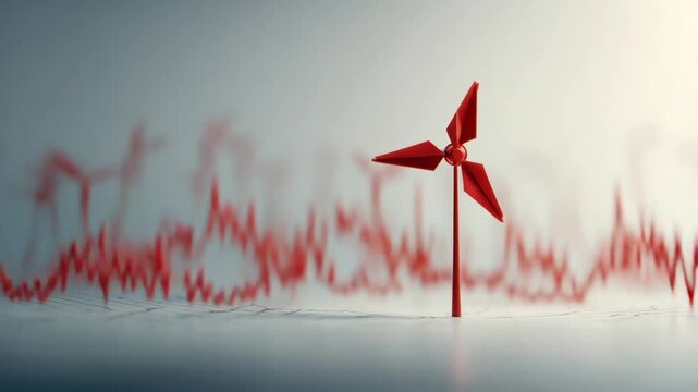 Wind Energy Paradigm: A symbolic image presents a red windmill set against a backdrop of dynamic red energy lines, signifying sustainable energy and environmental consciousness. - Powered by Adobe