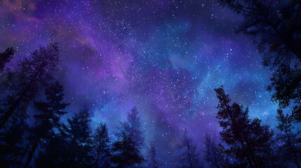 Fantasy starry night sky with blue and purple galaxy and aurora glow, colorful cosmic nebula, wide 4K wallpaper background