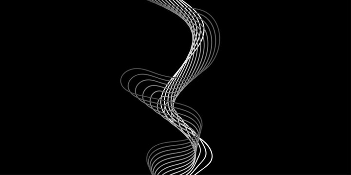 Abstract black and white background featuring a gold wave pattern and elegant line art curves that create a swirl design resembling a snake or tire road illustration