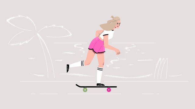 Skater girl by the beach