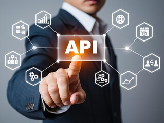 Businessman hand pressing a digital social network icon on a virtual touchscreen for future global communication and success