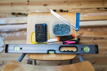 Variety of Hand Tools and Supplies for Home Renovation