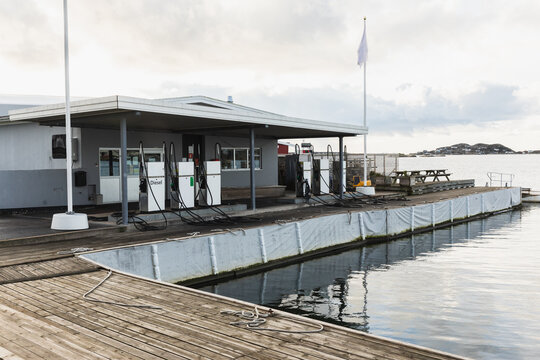 Modern Waterfront Petrol Station for Boats on Scandinavian Coast