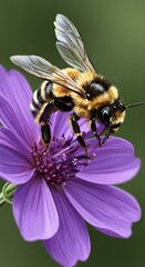 蜜蜂と紫の花 超写実的描写