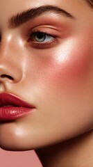 Naklejka premium Blush mockup design advertising with shimmer glow cheek color, fashion style