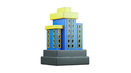 3D Render of a Blue and Yellow Cartoon Building